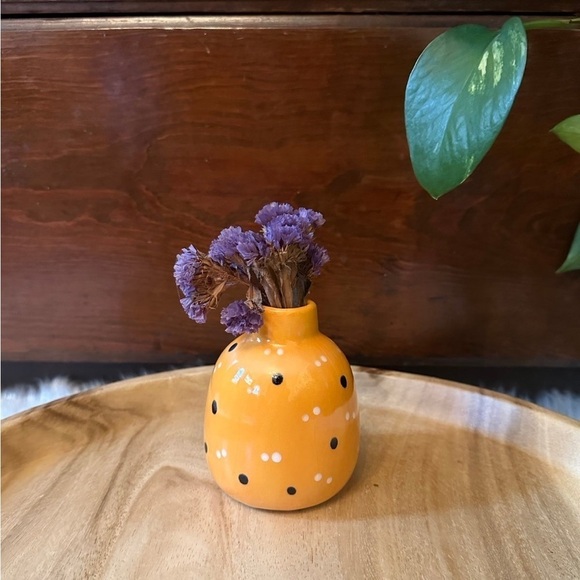 Other - Mini Ceramic Orange Polka Dot Vase